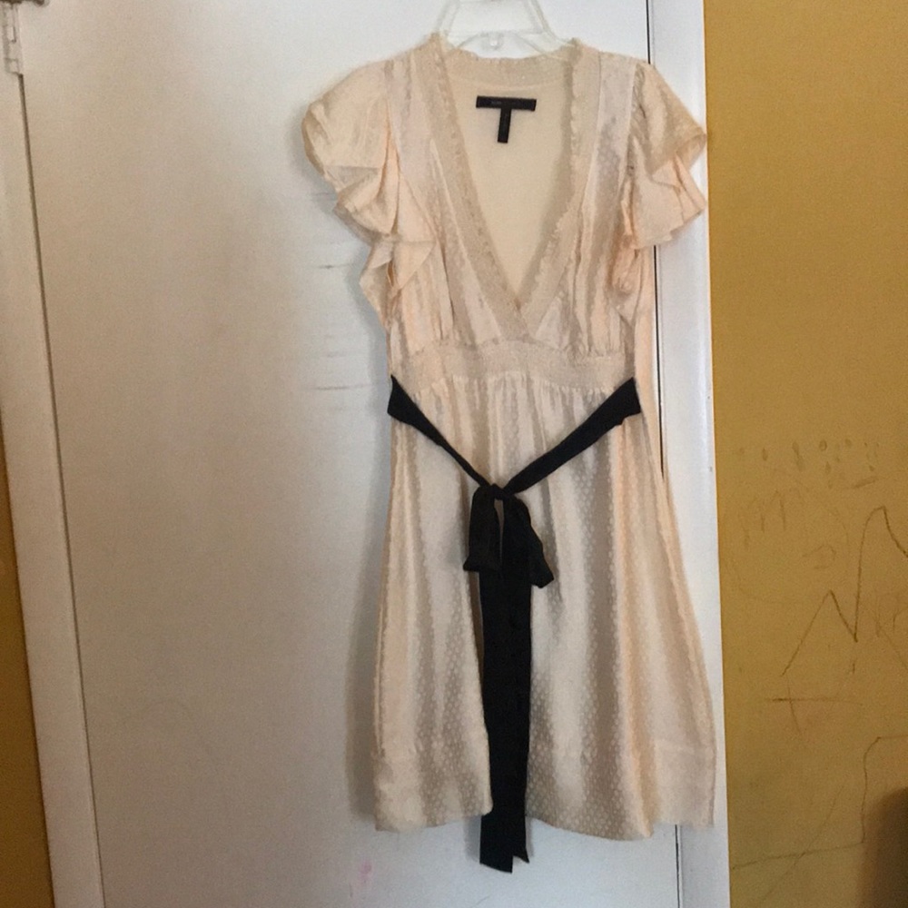 Cream Colored Dress with Black ribbon